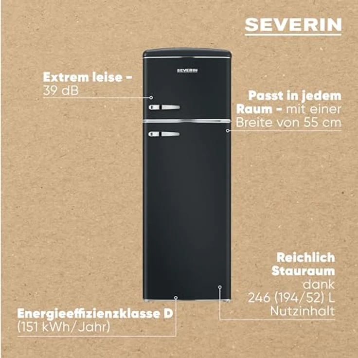 SEVERIN Retro Kühl- & Gefrierkombination RKG 8984, rot, 246 L Nettovolumen, Gefrierfach oben, LED-Beleuchtung, leise (39 dB) – Bild 4