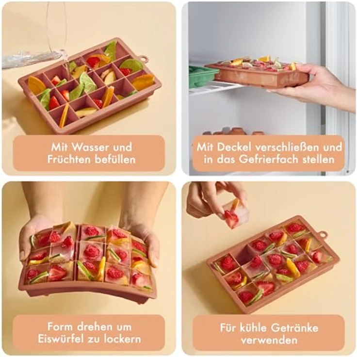 Blumtal Eiswürfelformen Silikon 2x15er, BPA-freie Eiswürfelform für 3,3 cm große Eiswürfel, Olive Green und Mineral Red – Bild 5