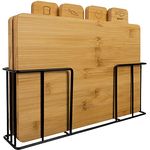Ruhhy Bambus Holz Schneidebrett 4er Set 28x20x1cm Frühstücksbrettchen 19338 - Antibakteriell, feuchtigkeitsbeständig, Snack-Teller-Funktion, geeignet für moderne Küchen, mit Ständer und Markierungen