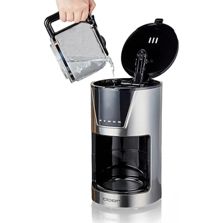 Cloer 5257 Filterkaffeemaschine für 12 Tassen, Warmhaltefunktion, Glaskanne, Aromastufen wählbar, LCD-Touch-Display, Timer, Edelstahl – Bild 5