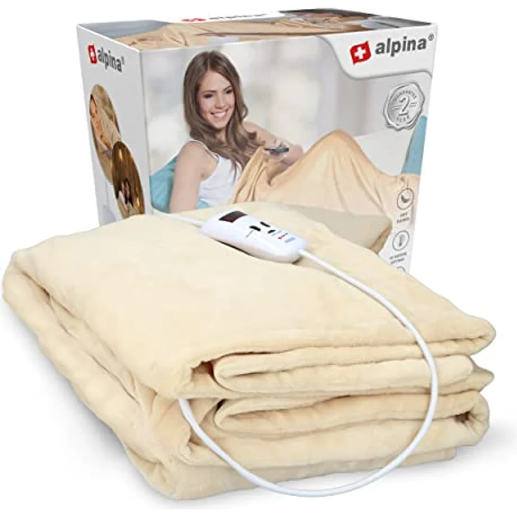 Alpina Heizdecke-1 einflankige Decke mit Zeitschaltuhr-Plaid mit 10 Heizstufen-130x180 cm, Stoff, Beige, 180x130 cm – Bild 1
