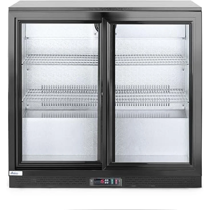 HENDI Getränkebar-Kühlschrank 2-türig, 90cm breit, 228L, abschließbar mit Schiebetüren, schwarz – Bild 1