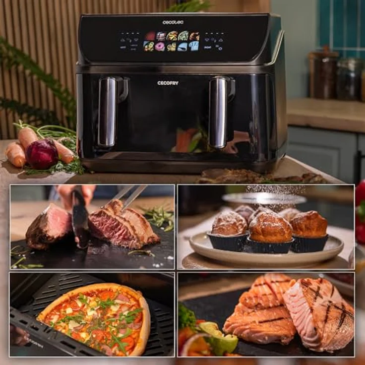 Cecotec Cecofry&Grill Duoheat 10000, Heißluftfritteuse ohne Öl mit 10L Fassungsvermögen, 2800W, Temperaturregelung 40-200°C, 10 Programme, Grillplatte und doppelte Heizelemente – Bild 4