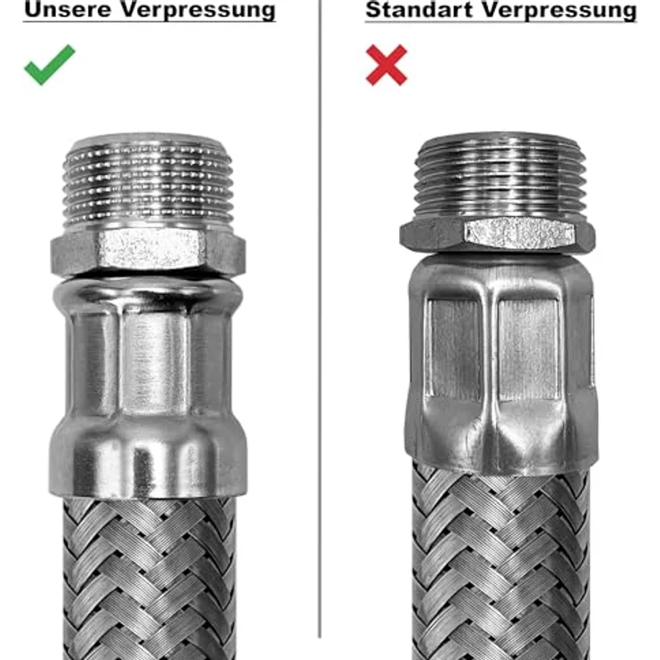AWM Edelstahl Flexschlauch 1 Zoll Panzerschlauch Anschlußschlauch Sanitär Hauswasserwerk (1" Bogen ÜM x 1" ÜM - 60cm *33) - Edelstahl (AISI 304), Messing vernickelte Anschlüsse – Bild 7