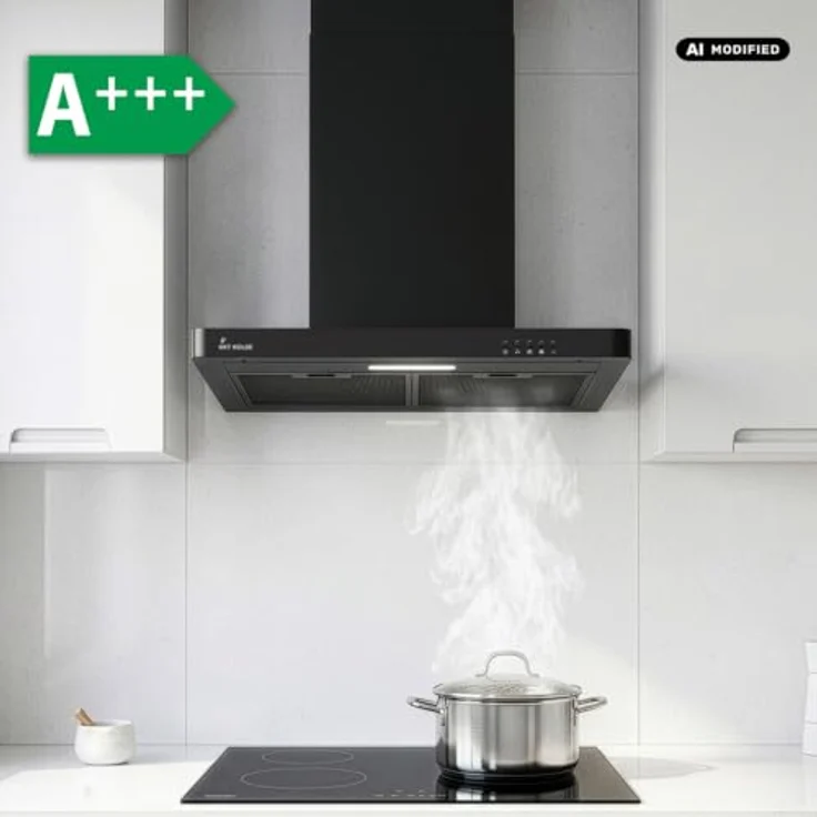 KKT KOLBE Dunstabzugshaube DELTA350S, 60 cm schwarz, Umluft/Abluft mit LED-Beleuchtung, druckknopf Bedienung, 3 Leistungsstufen, inkl. Aktivkohlefilter – Bild 6