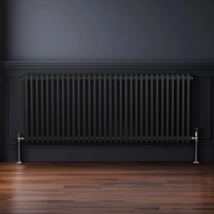 Monster Shop Traditioneller 2-Spalten-Heizkörper 600 x 1462mm, Horizontaler Wandheizkörper aus Matt Schwarz Kohlenstoffstahl mit 6220 BTU Wärmeleistung und Befestigungsset – Bild 4