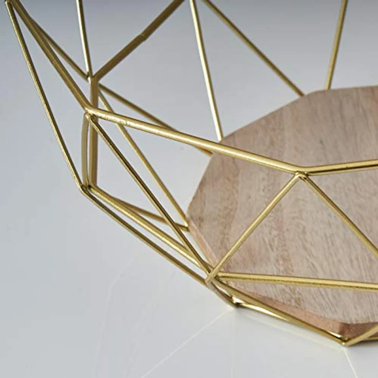 levandeo Korb Metall Gold 26x12cm Obstkorb Modern Holz MDF Braun Schüssel Schale Deko Obstschale Tischdeko – Bild 4