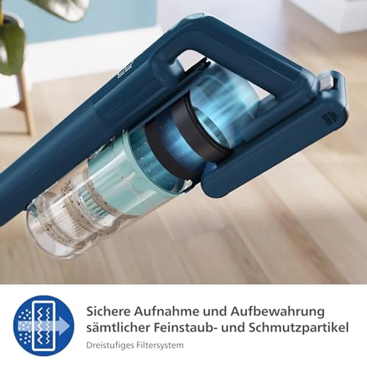 Philips Nass-Trocken-Akkusauger XC5242/10 5000 Series „Teppichwunder“, 50,4 W, beutellos, mit Aqua-Modul, 60 Minuten Laufzeit, blau – Bild 6