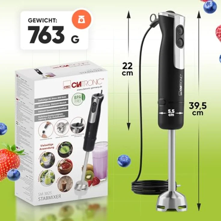 CLATRONIC Stabmixer SM 3825, 800 Watt Stabmixer mit Turbo-Funktion und Edelstahl-Spezialmesser, BPA-frei – Bild 7