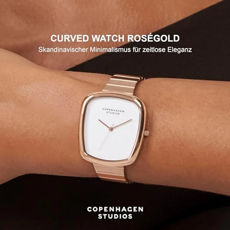 COPENHAGEN STUDIOS Curved Watch, roségold, 34 mm - elegante Damenuhr aus poliertem Edelstahl mit Quarzwerk, 3 ATM wasserdicht, kratzfest – Bild 2