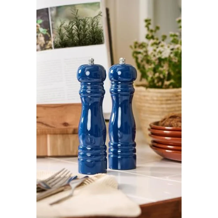 LS-LebenStil 2x Design Holz Gewürzmühlen Set, Salzmühle & Pfeffermühle, Indigo Blau, 21x5cm mit hochwertigem Keramikmahlwerk, stufenlos einstellbar – Bild 4