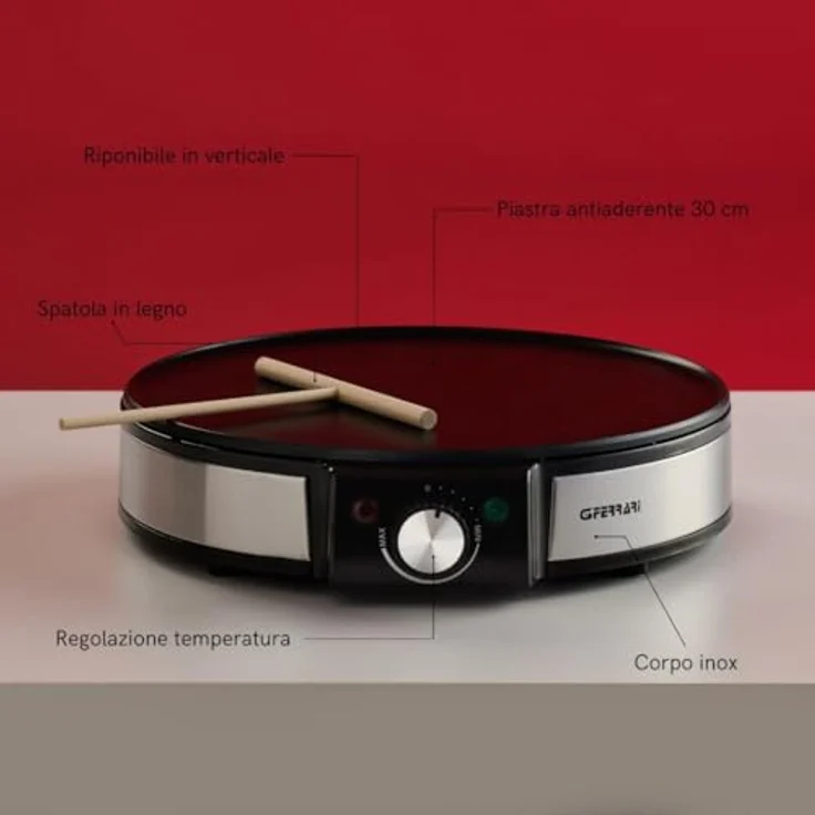 G3Ferrari G10098 Profi-Crepe Crepiera Inox, Temperatureinstellung Durchmesser 30 cm, 1200 W – Bild 3