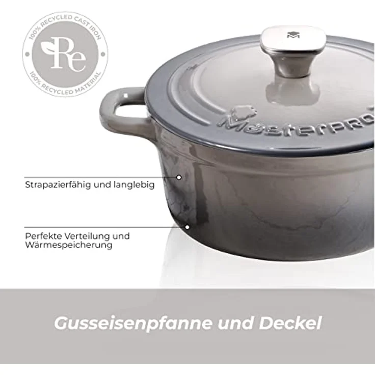 MasterPro Unique, Kochtopf 27cm mit Deckel, weiß, aus Gusseisen, ergonomische Griffe, für alle Herdarten geeignet – Bild 5