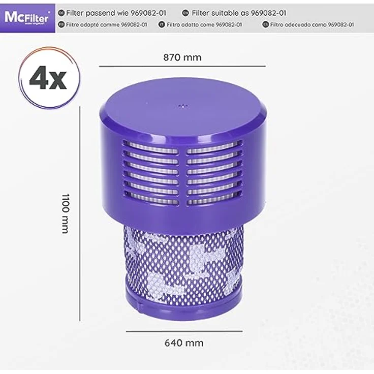 McFilter HEPA-Filter 4 Stück, Staubsauger-Zubehör für Dyson V10, SV12, Cyclone, auswaschbar, lila/schwarz/weiß – Bild 3