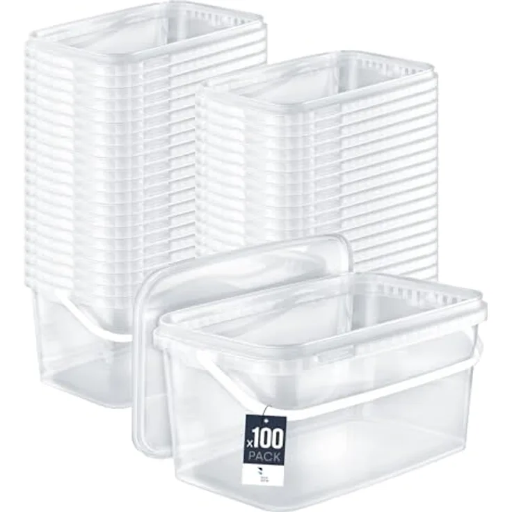BenBow Rechteckiger Eimer mit Deckel 5L 100 Stk., Transparent BSR-, Luftdicht, Lebensmittelecht, BRC-