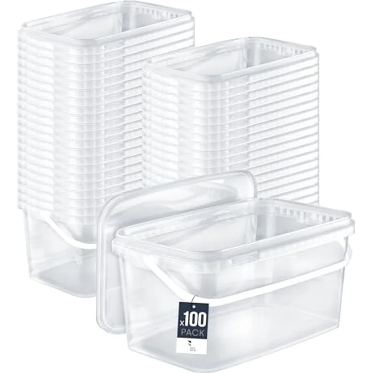 BenBow Rechteckiger Eimer mit Deckel 5L 100 Stk., Transparent BSR-, Luftdicht, Lebensmittelecht, BRC- – Bild 1