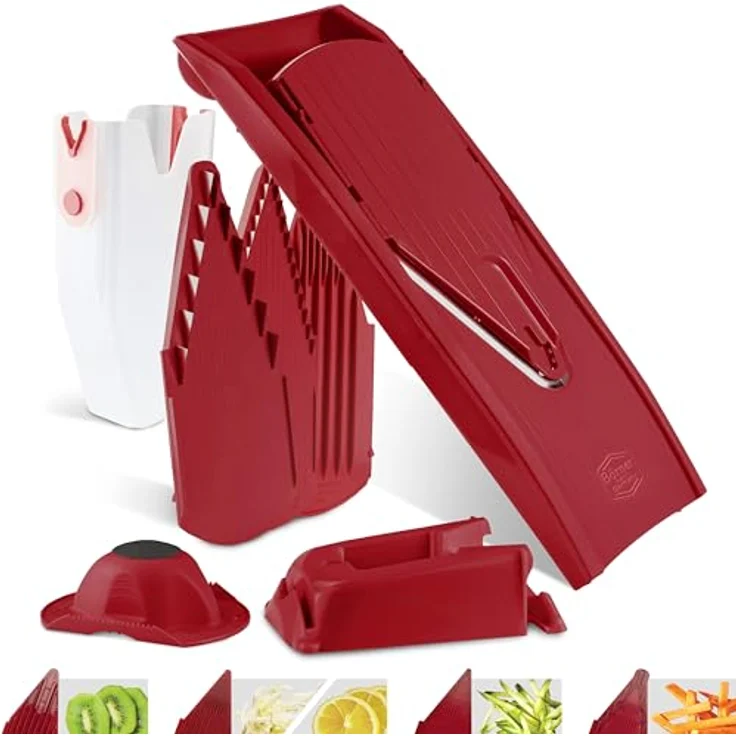 Börner Gemüsehobel V1 ClassicLine Profi Set, Kunststoff, mit 2 Messereinschüben und Dockingstation rot – Bild 2