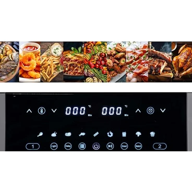 Linsar Dual Zone Heißluftfritteuse mit Doppelkammer, 8L Air Fryer 2 Körben mit Sichtfenster, Touchscreen,9 Presets,Dual Cook, Synchronisieren Fertig Technik, 2570-3040 Watt (Grau) – Bild 3