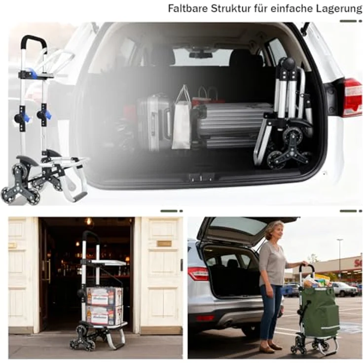 Sekey Einkaufstrolley Klappbarer Einkaufswagen 3-in-1 mit Kühlfach, Treppensteiger, 42 l, Dunkelgrün, inkl. Einkaufschip und Spanngurt – Bild 2
