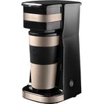 Bestron Kaffeemaschine mit Isolierbecher, Camping Kaffeemaschine für gemahlenen Filterkaffee, kleine Kaffeemaschine für 2 Große Tassen, 750 Watt, Edelstahl, hellbeige/satin