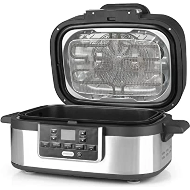 MAXXMEE Multi-Grill mit Heißluft-Funktion 1500w | Ober-/Unterhitze Tischgrill Antihaftbeschichtung | XL Garraum 4,5L zum Perfekten BBQ Look | 5 Programme & LED Display [Schwarz Silber/Kunstoff Stahl] – Bild 2