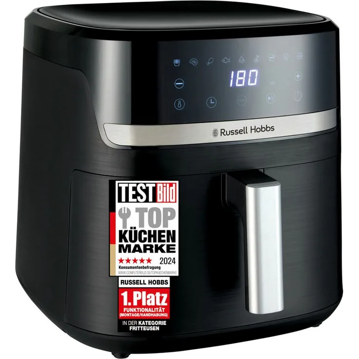 RUSSELL HOBBS Heißluftfritteuse XXL 8,3L Rapid Airfryer Satisfry Air 27632-56, 1800 Watt, digitale Touchscreen-Bedienung, spülmaschinengeeignet, Silber-Schwarz