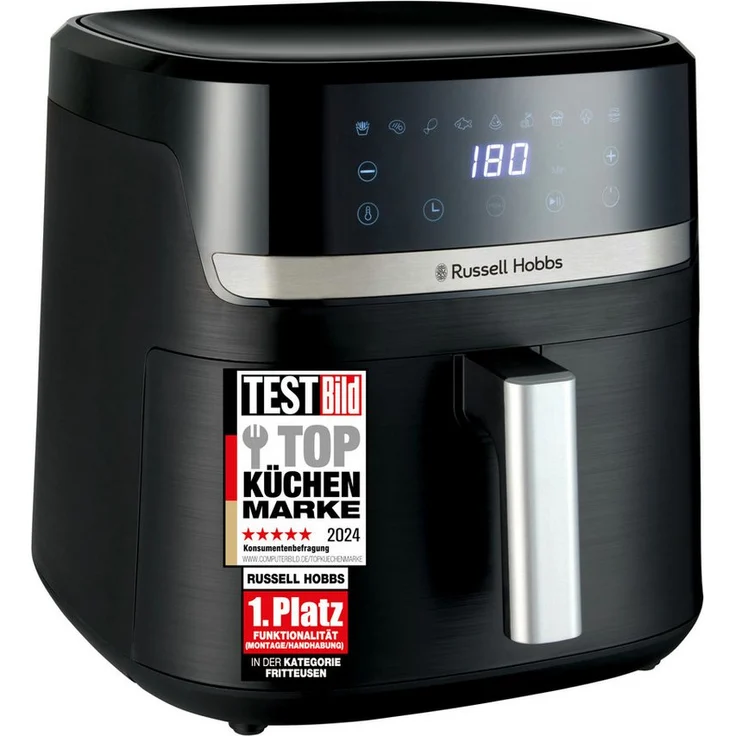 RUSSELL HOBBS Heißluftfritteuse XXL 8,3L Rapid Airfryer Satisfry Air 27632-56, 1800 Watt, digitale Touchscreen-Bedienung, spülmaschinengeeignet, Silber-Schwarz