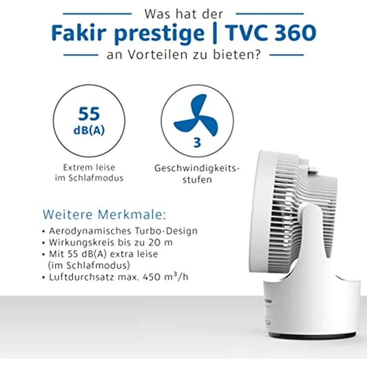 Fakir Tischventilator TVC 360 Grad Ventilator, weiß/schwarz – Bild 6