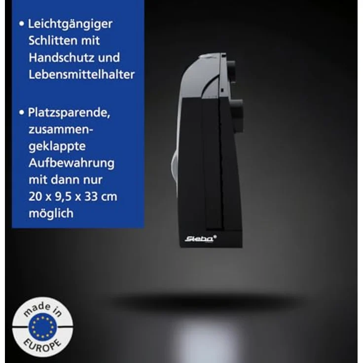 Steba AS 100 Allesschneider, elektrisch, freitragend, 100W, 17mm Schnittstärke, 170 mm Wellenschliffmesser, schwarz – Bild 4