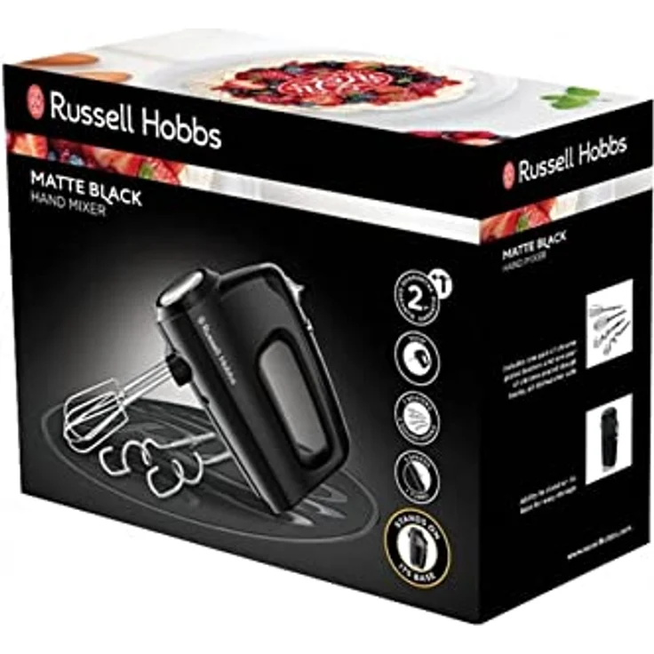 Russell Hobbs Handmixer Matt Schwarz (5 Geschwindigkeitsstufen plus Turbofunktion, spülmaschinengeeignete 2 Rührbesen & 2 Knethaken, leichtes Verstauen) Handrührer 24672-56 – Bild 2