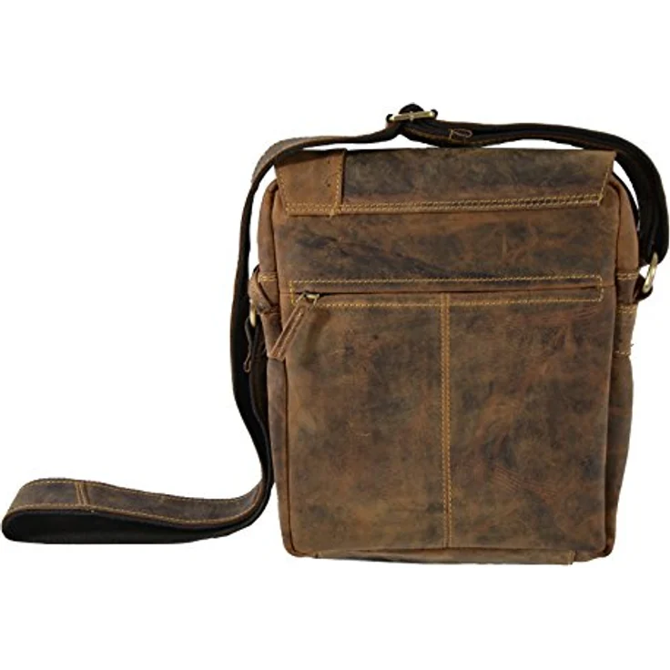 Greenburry Vintage Revolver Bag, braune Umhängetasche aus nachhaltiger Produktion mit großem Hauptfach und drei Frontfächern – Bild 2
