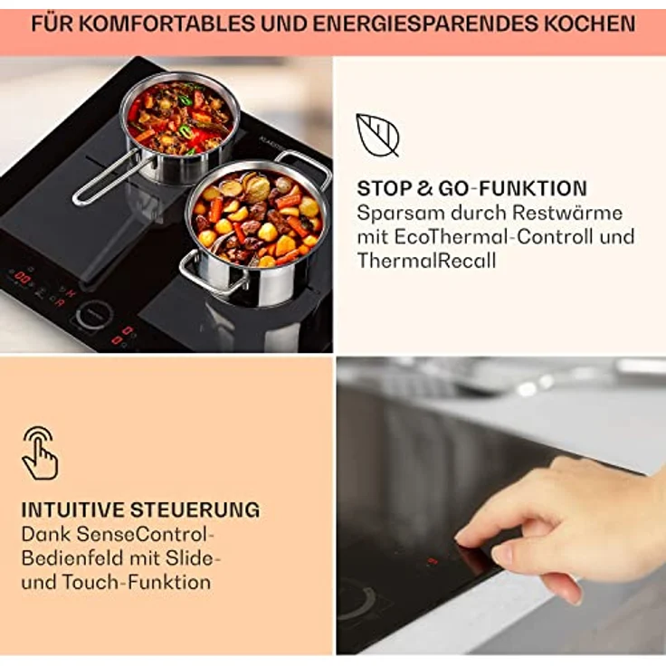 Klarstein Induktionskochfeld, Glaskeramik Kochfeld mit 4 Platten, Touch-Display, Digitalanzeige, Timer-Funktion, 7000 Watt, ThermoBoost und Sicherheitsfunktionen – Bild 4