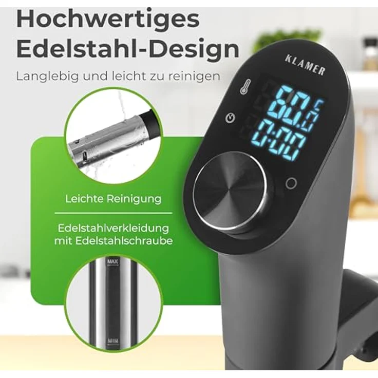 KLAMER 675051 Sous Vide Stick, 1200 Watt, wasserdichter Sous Vide Garer, mit 20-95? Temperaturregelung, Timerfunktion und LED Display – Bild 5