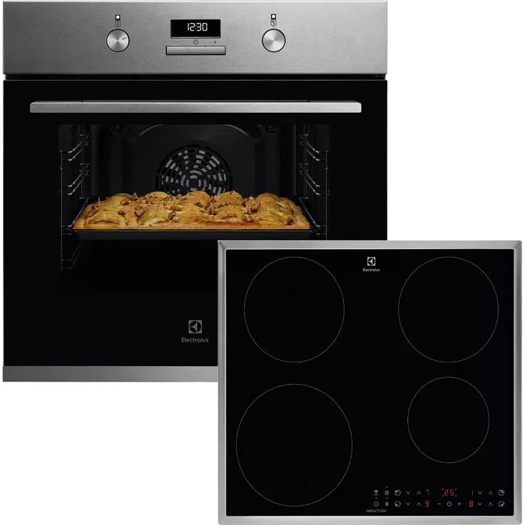 Electrolux ELXB4X Herdset mit Einbaubackofen aus Edelstahl und Induktionskochfeld, Multilevel-Garen, AquaClean und Hob2Hood®