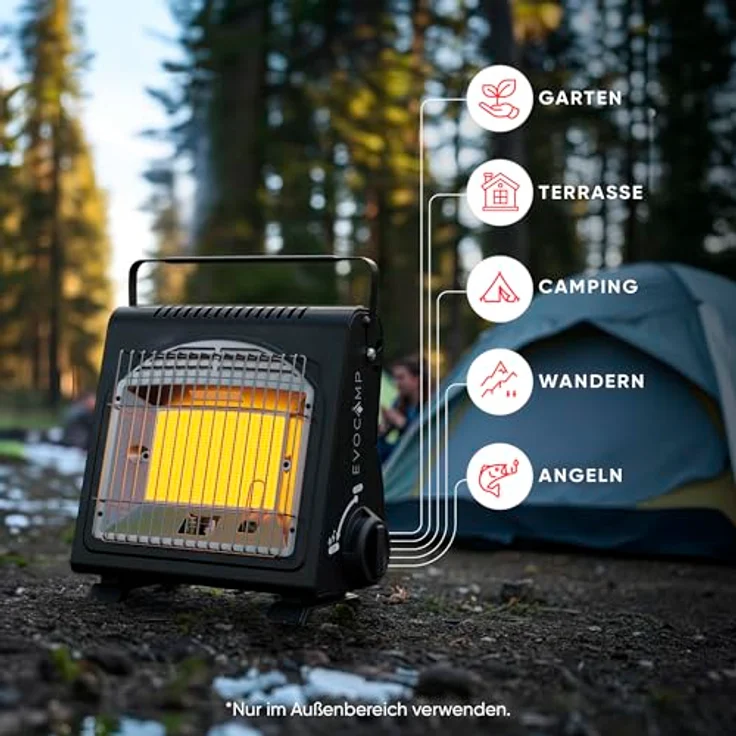 EVOCAMP Heizgerät mit Piezozündung, tragbar, 1,7 kW für Camping, Sauerstoffmangelsicherung, für Gaskartuschen MSF-1A – Bild 5