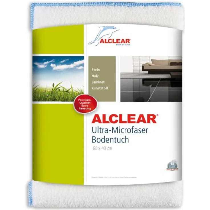 ALCLEAR 950009 Mikrofaser Bodentuch, 60x40 cm, Spezialtuch aus Ultramikrofaser für alle Fußböden, weiß