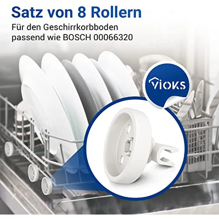VIOKS Korbrollen Geschirrspüler 8 Stk Ersatz für Bosch 00066320 - Spülmaschine Räder Unterer Korb mit Achse & Siemens Geschirrspüler Ersatzteile – Bild 2