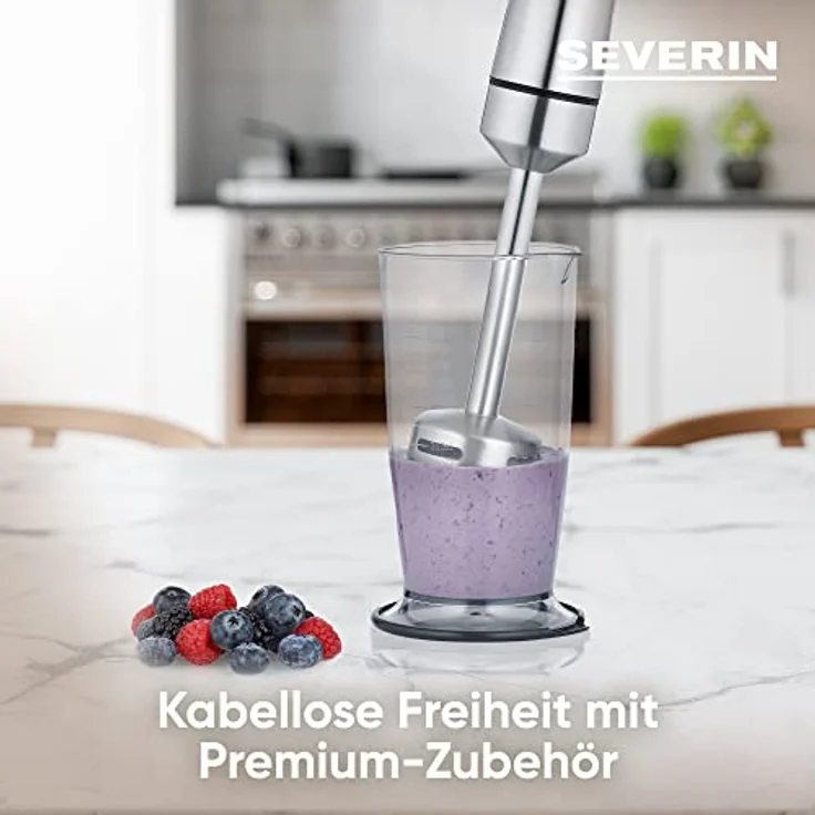 Severin 3775 Stabmixer 100W, kabellos, inkl. Multizerkleinerer, Mixbehälter, Kartoffelstampfer & Schneebesen, edelstahl – Bild 3