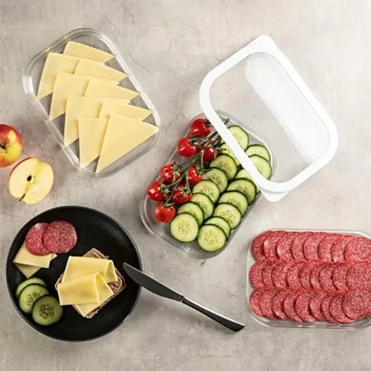 HAC24 2x Aufschnittboxen Kühlschrank mit Deckel je 3 Lagen 6 x 550 ml Wurst Käse Frischhaltedosen, transparent – Bild 5