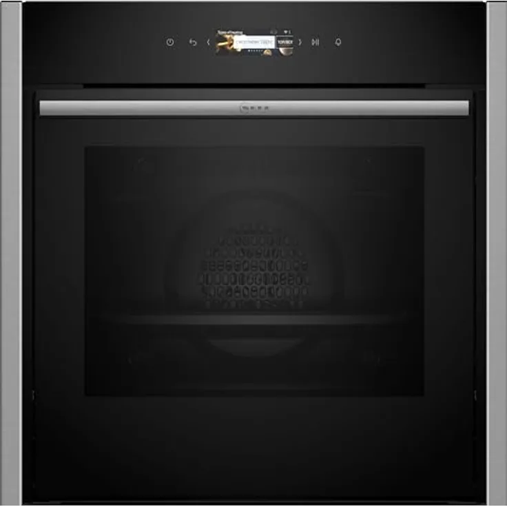 Neff B54CR71N0, N70, CircoTerm, Slide und Hide Einbaubackofen, 60x60cm, Edelstahl, 3.7 Zoll Full Touch TFT-Farb- und Grafikdisplay, Pyrolyse, Home Connect, Soft Opening und Close