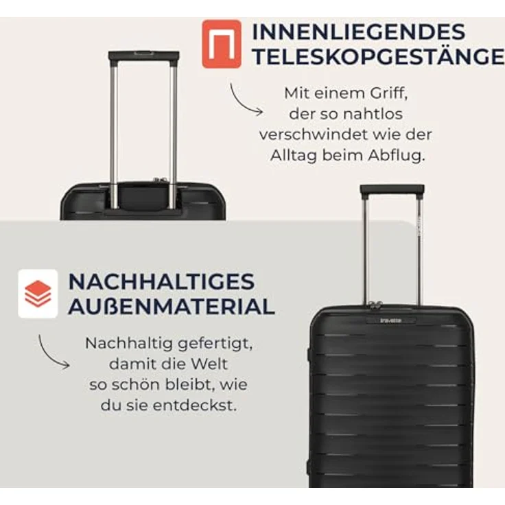 Travelite Koffer Set 3-teilig MOOBY, Hartschale mit Recyclinganteil, S/M/L (55/66/77 cm), 4 Doppelrollen, TSA-Schlösser – Trolley & Handgepäck – Bild 4