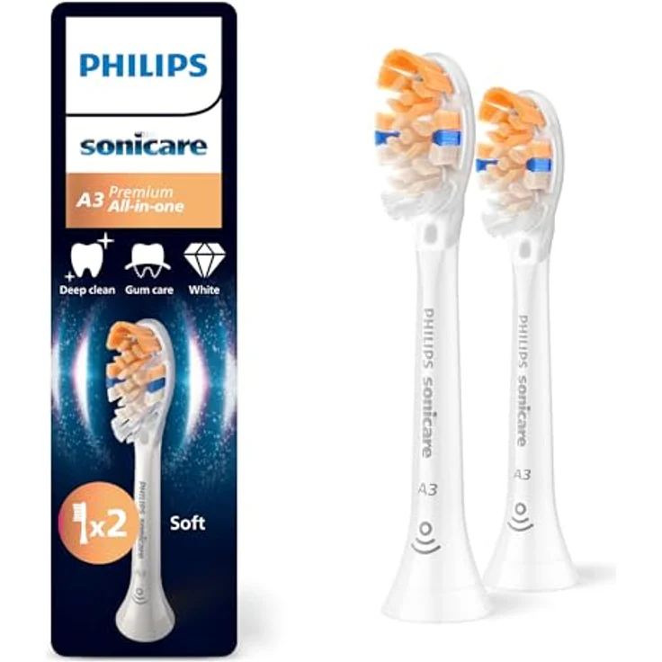 Philips Sonicare A3 Premium All-in-One Original Ersatzbürstenköpfe, Weiß, 2er-Pack - Effektive Plaque-Entfernung und gesünderes Zahnfleisch – Bild 1