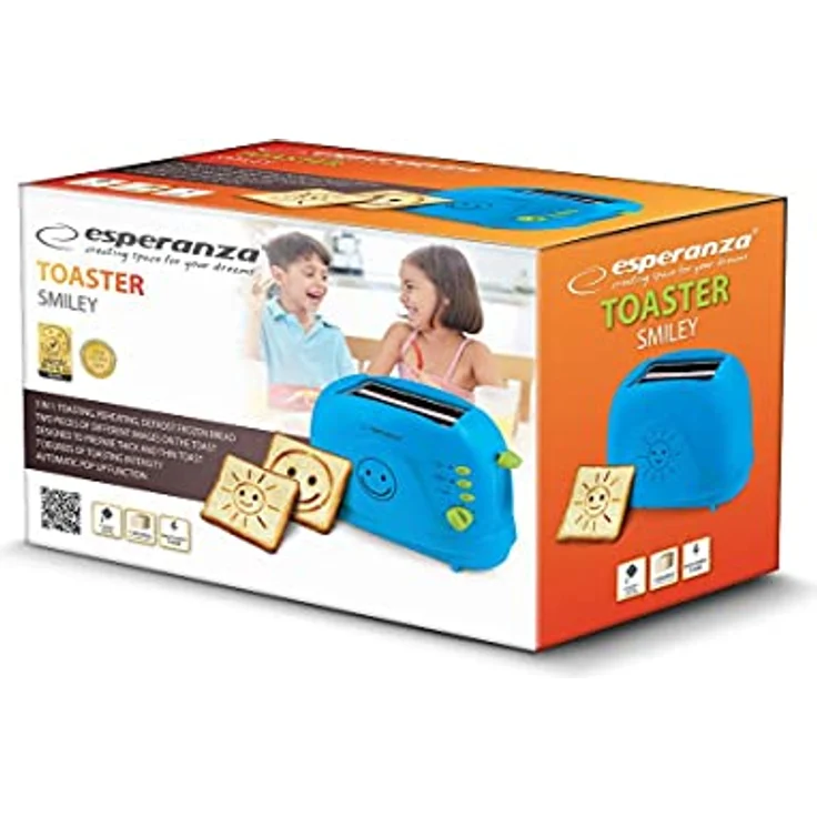 Esperanza Toaster 2 Scheiben mit SMILEY Bild Muster und Timer, Sandwich Krümelschublade, blau – Bild 4