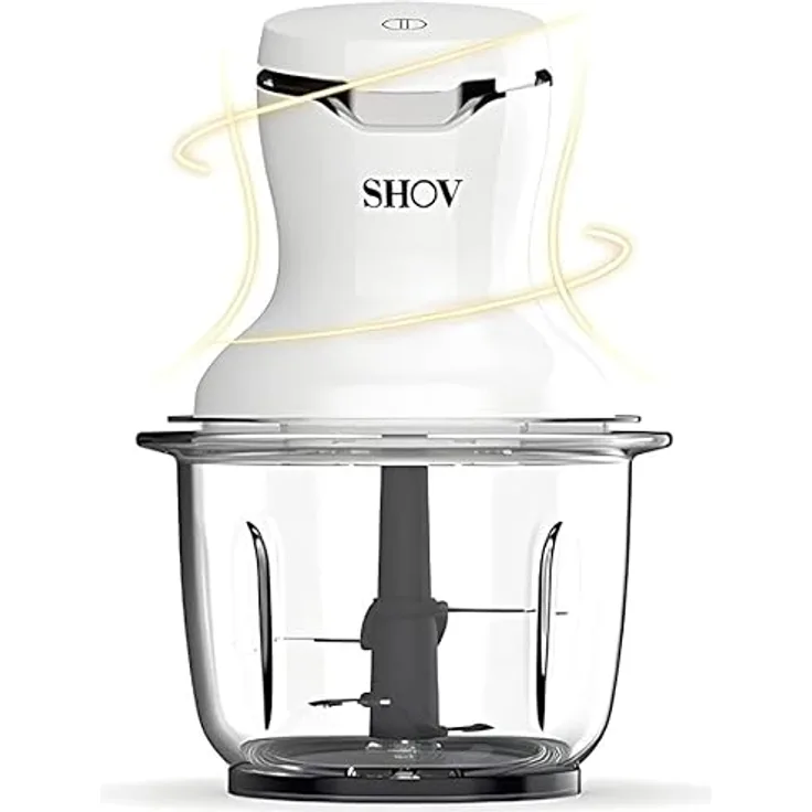 SHOV Elektrischer Mini-Zerkleinerer 300 W, 700 ml Glasbehälter & 4 scharfe Messer für präzises Zerkleinern