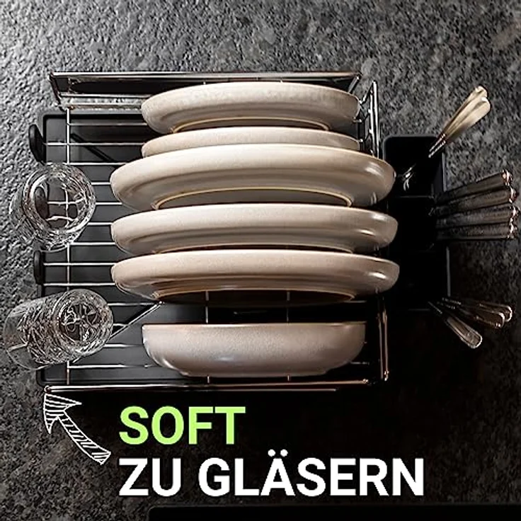 LINFELDT® Abtropfgestell Geschirr Edelstahl 43x33cm - TOP MIT ABFLUSS | Geschirrabtropfgestell Schwarz - Geschirrablage für Spüle | Dish Drying Rack Geschirrabtropfgestell Edelstahl – Bild 5