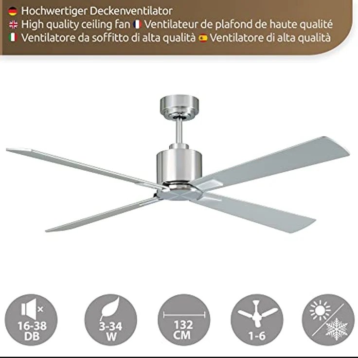 Lucci Air Deckenventilator, Airfusion Climate DC mit neuer, energiesparender Technologie, chrom gebürstet 210520 – Bild 2