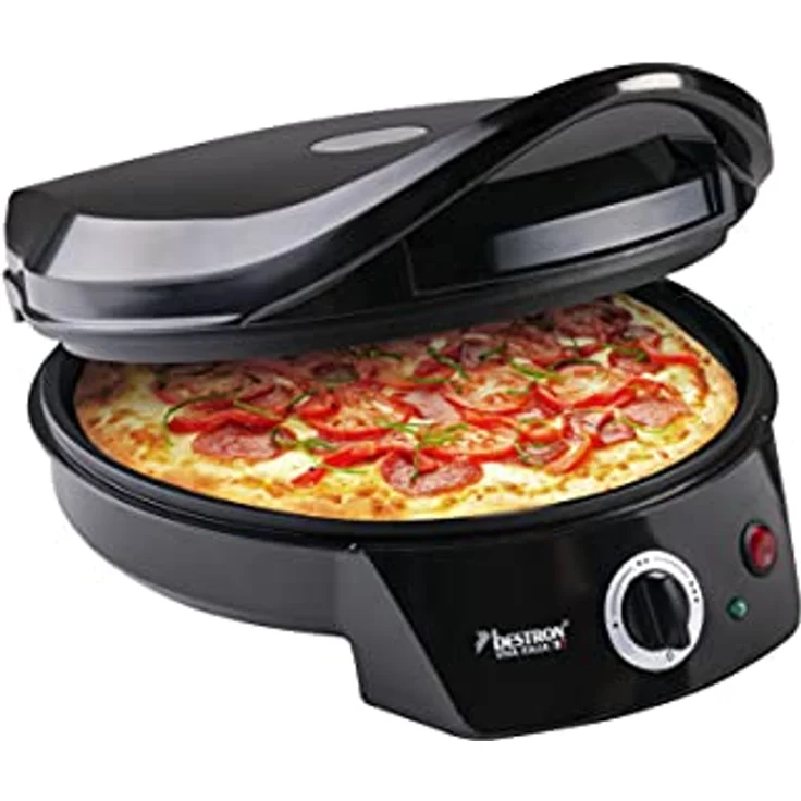Bestron APZ400Z Pizza-Maker, 1800 Watt, max. 230 °C, Kontrolllampe, Anti-Rutsch-Füße, wärmeisolierte Griffe, schwarz – Bild 2