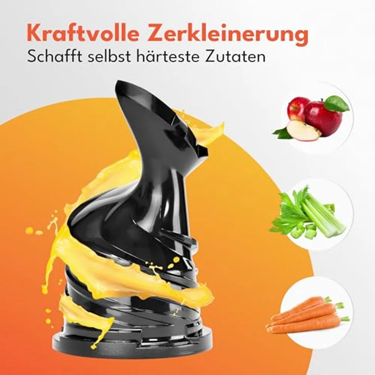 LEBENLANG Slow Juicer, elektrischer Entsafter mit 130mm Öffnung, inkl. Rezeptbuch, 100% BPA-frei, Edelstahl, hohe Saftausbeute – Bild 5
