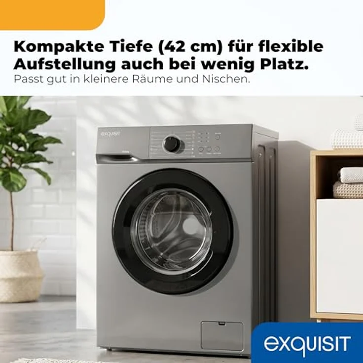 Exquisit WA56110-021A, schmale Waschmaschine 6 kg, Energieklasse A, 1000 U/min, Sportprogramm, leise 76 dB, inoxlook - Grau – Bild 3