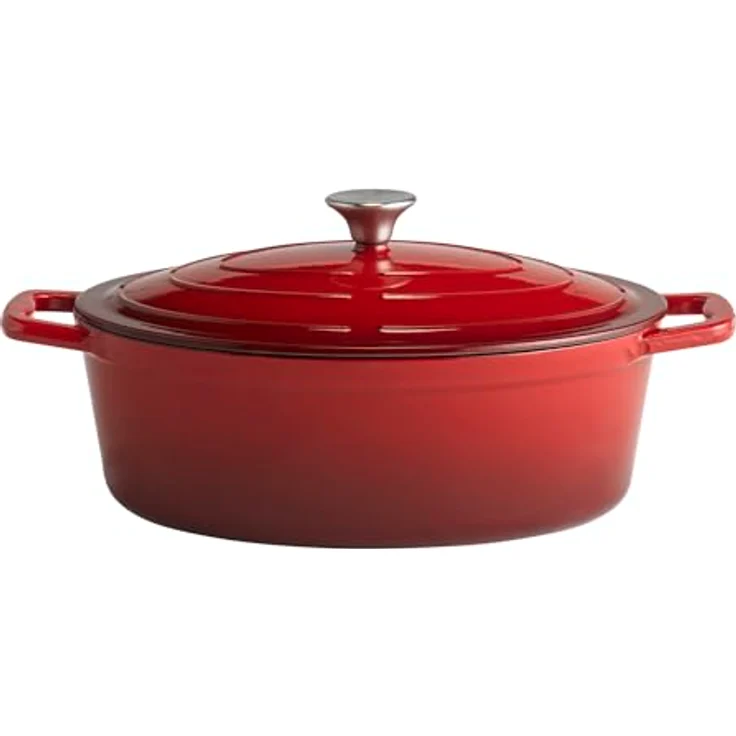 APS 88308 Bräter mit Deckel "5 STARS", Gusseisen, induktionsgeeignet, ofenfest, inkl. Deckelhalter, 33 x 25 cm, 5 Liter, rot – Bild 1